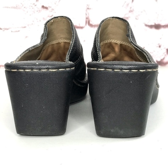 CHEROKEE Genuine Leather Size 9.5 Black Chunky Wedge Block Heel Clog Mules - Picture 4 of 15